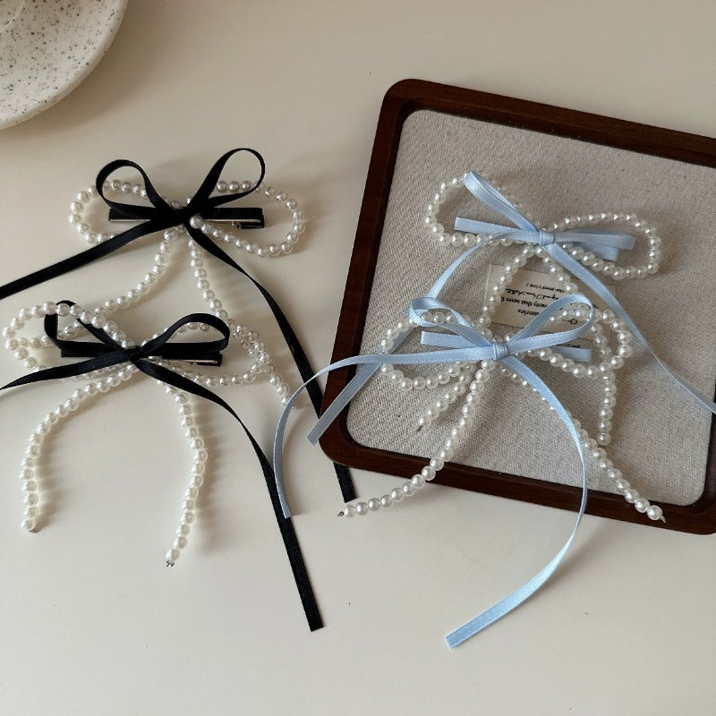 Pearl Ribbon Bow Hair Clip