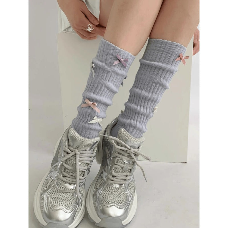 Pastel Bow Embroidered Knee Socks