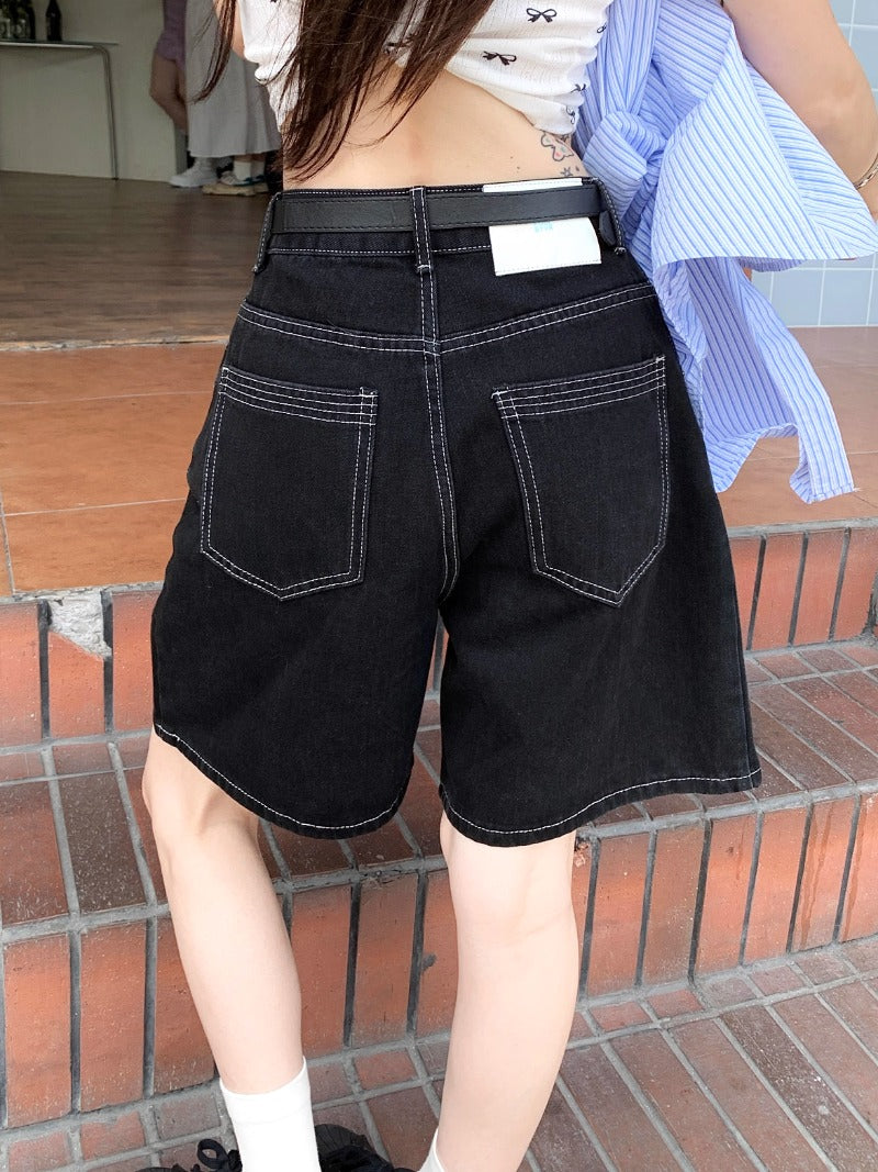 Casual High-Waisted Black Denim Shorts