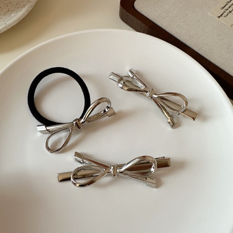 Silver Bow Hair Clips