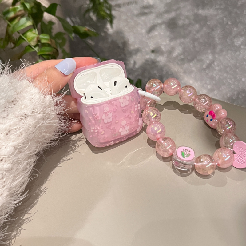 Pink Crystal Pearl Chain Airpods Case