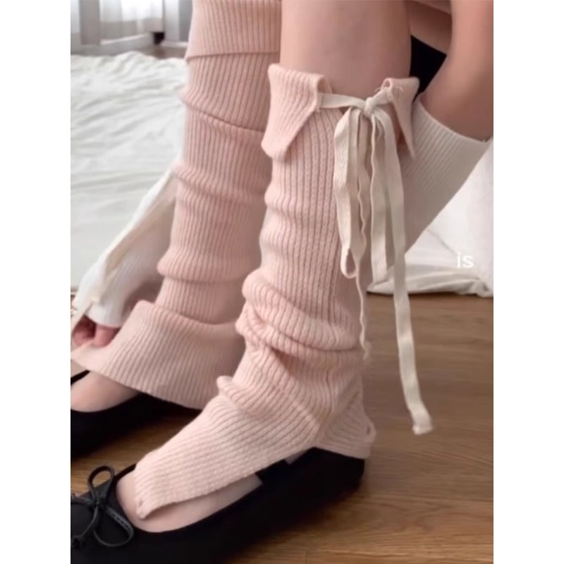 Knit Ribbon Tie Slouchy Leg Warmers