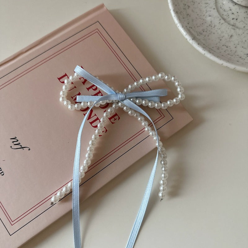 Pearl Ribbon Bow Hair Clip