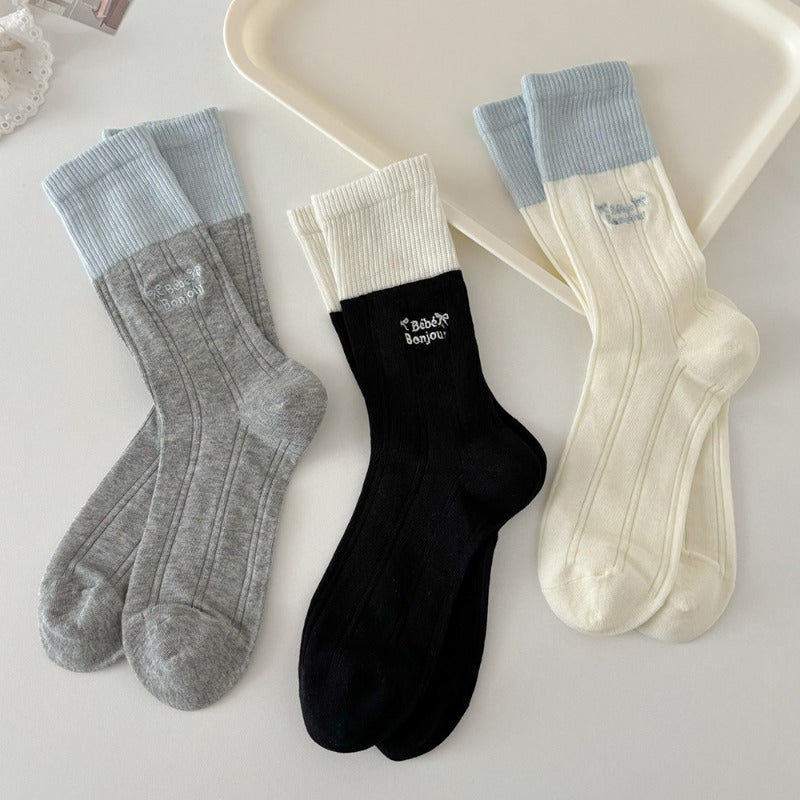 Contrast Colorblock Ribbed Socks