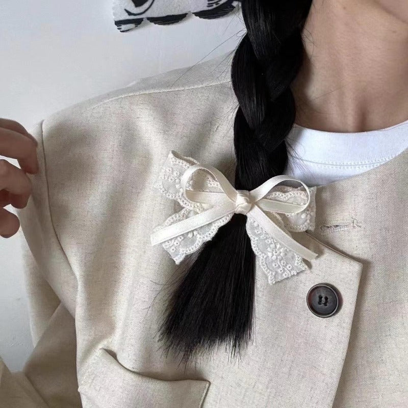 Elegant Lace Pearl Bow Clip