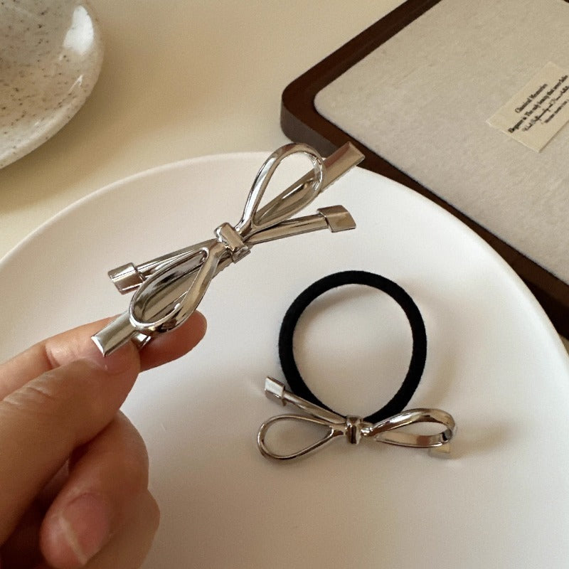 Silver Bow Hair Clips