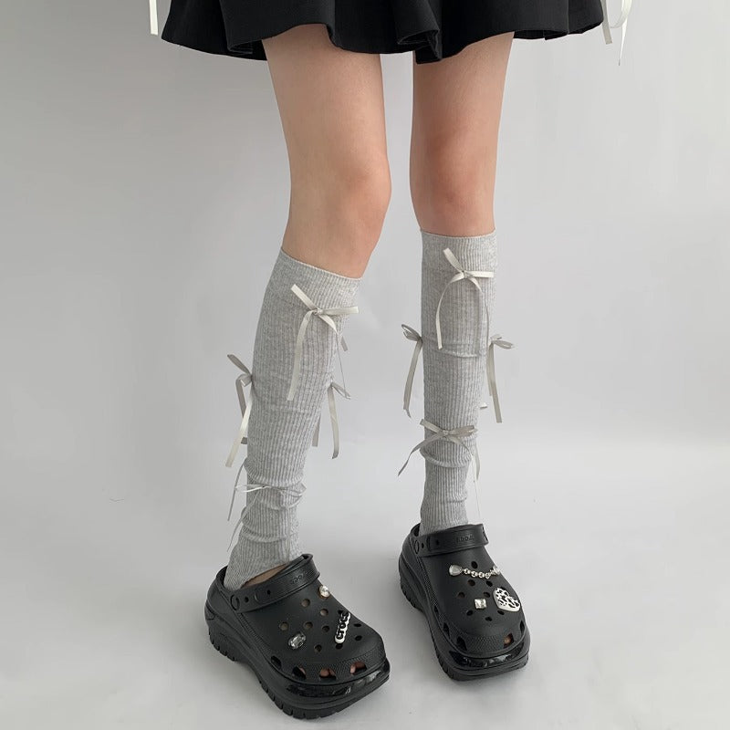 Chic Ribbed Tie-Up Calf Socks
