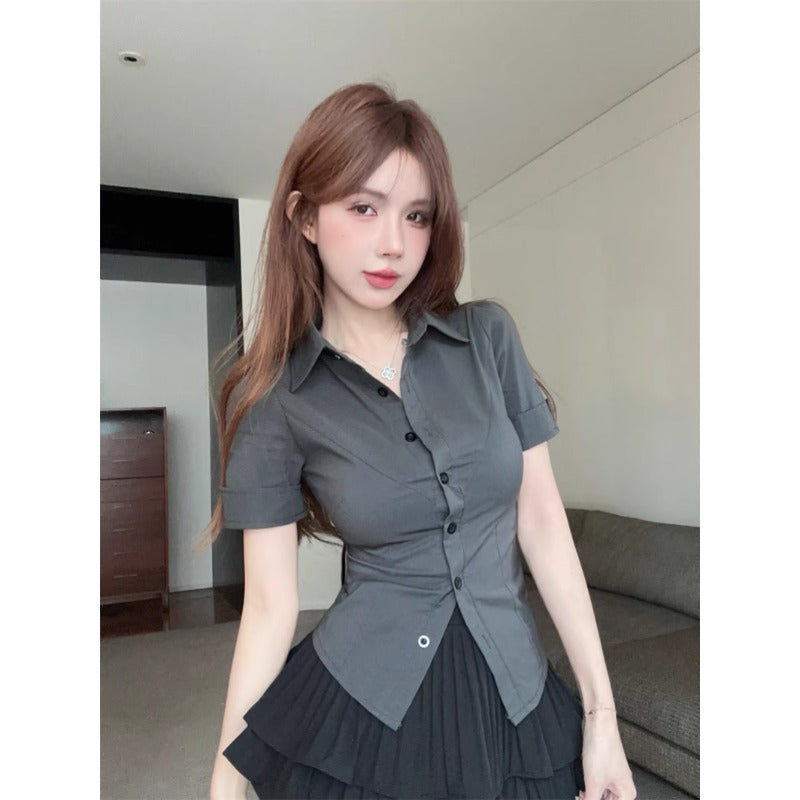 Tailored Slim‑Fit Button Blouse