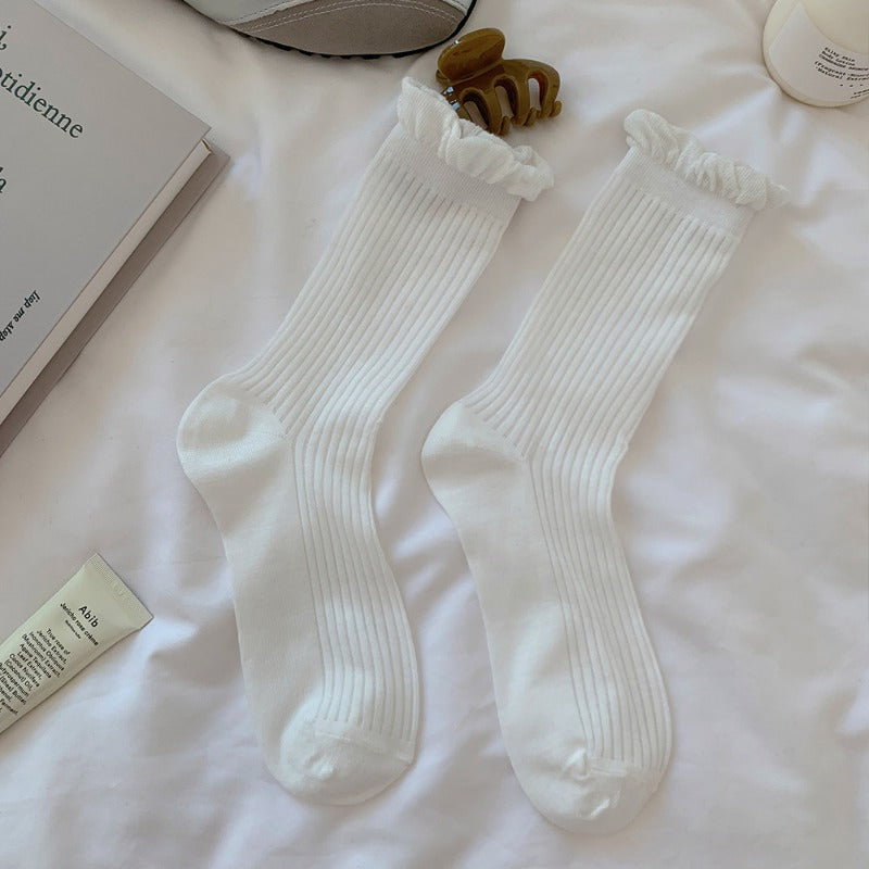 Ribbed Ruffle Top Socks