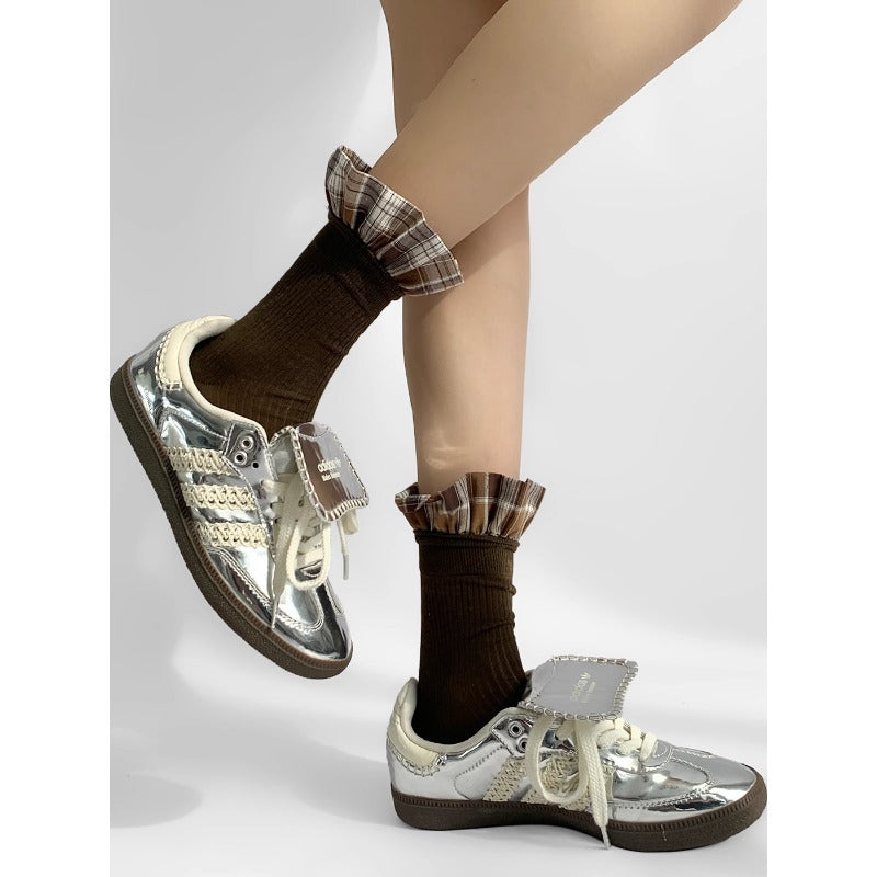 Plaid Ruffle Trim Ankle Socks