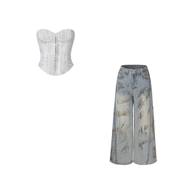 Pinstripe Corset Denim Set