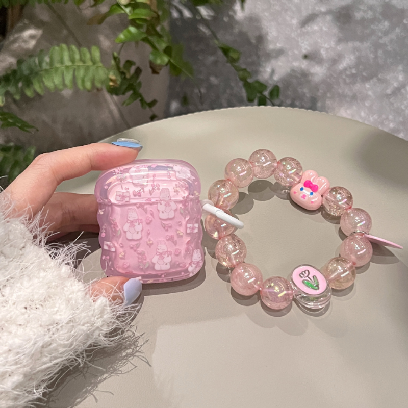 Pink Crystal Pearl Chain Airpods Case