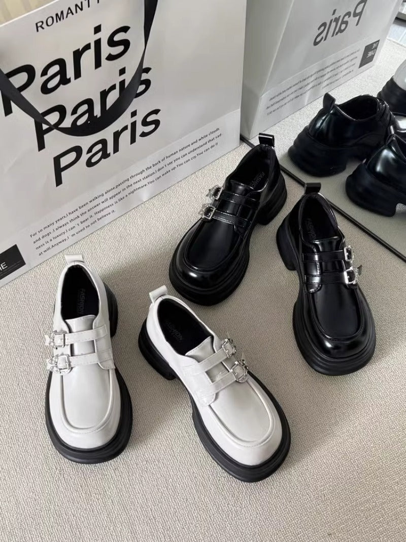 Monochrome Buckle Platform Loafers