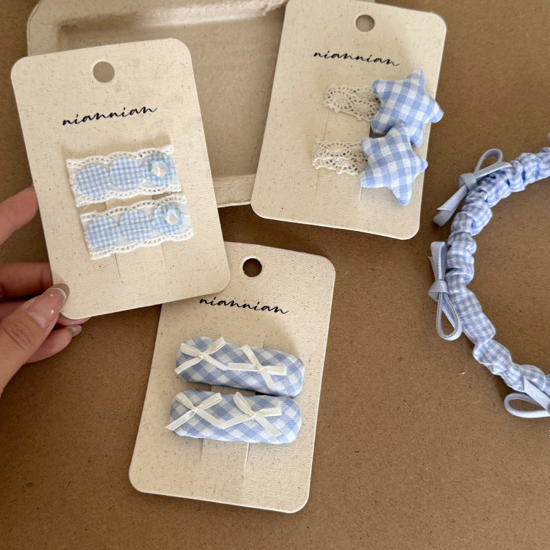 Gingham Ribbon Star Hair Clips