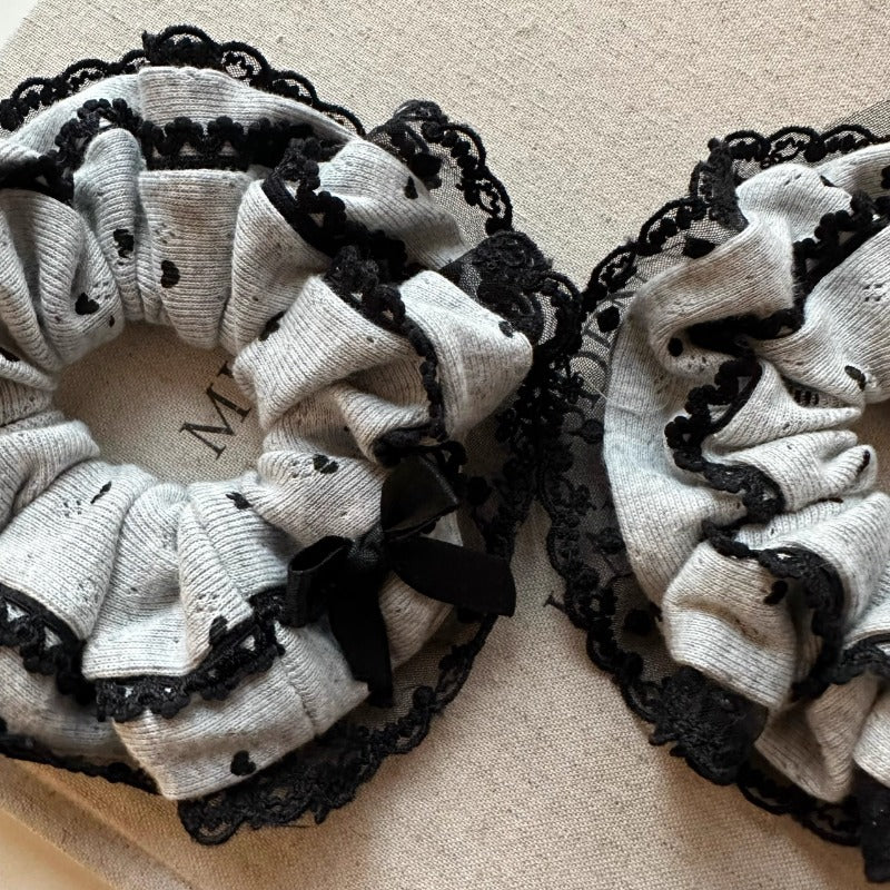 Grey Lace Bow Scrunchie