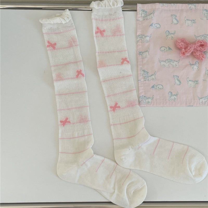 Striped Bowknot Cute Cotton Socks