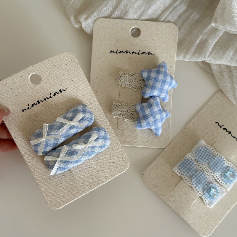 Gingham Ribbon Star Hair Clips