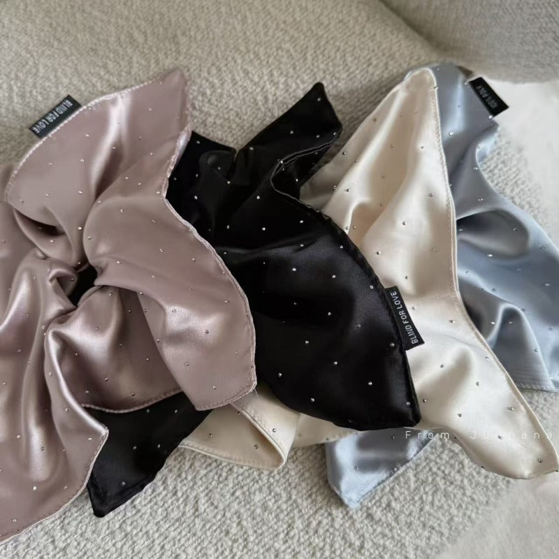 Sparkling Satin Rhinestone Bow Scrunchie