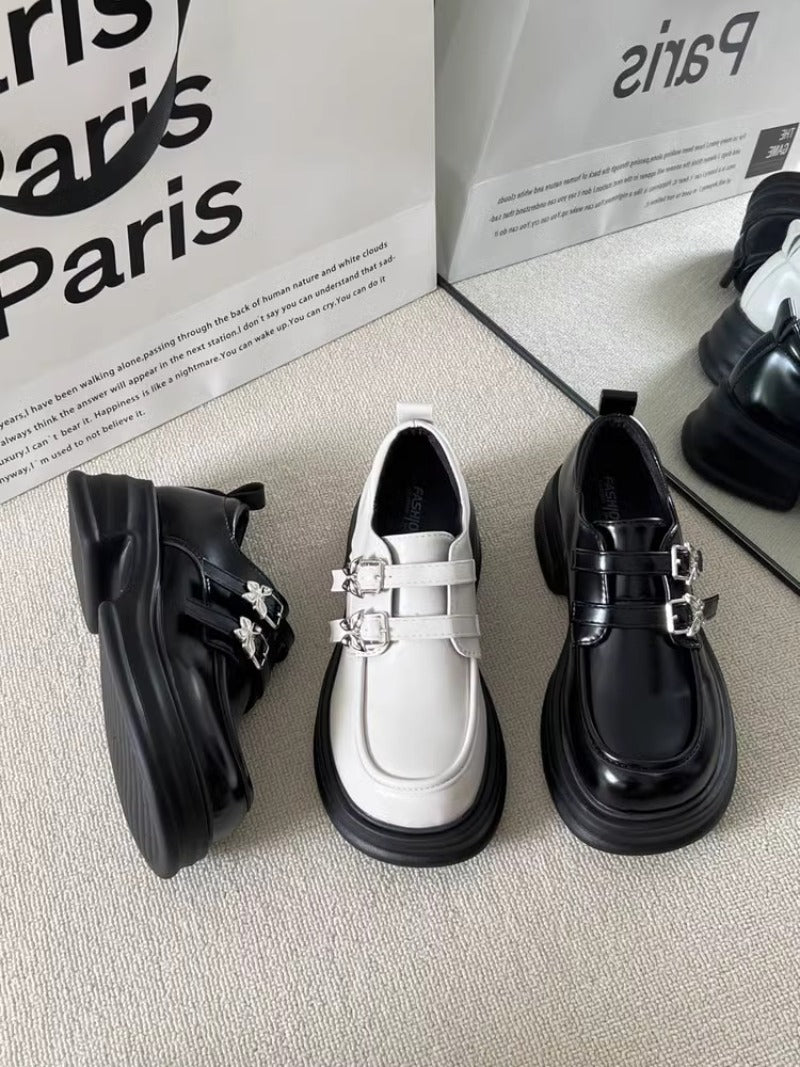 Monochrome Buckle Platform Loafers