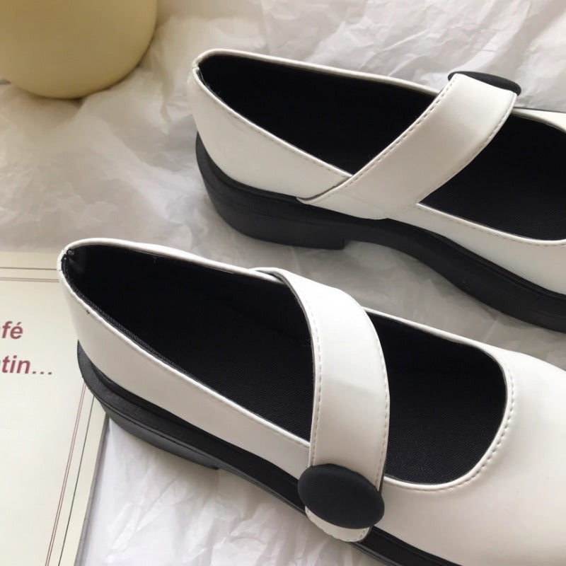 White Strap Button Mary Janes