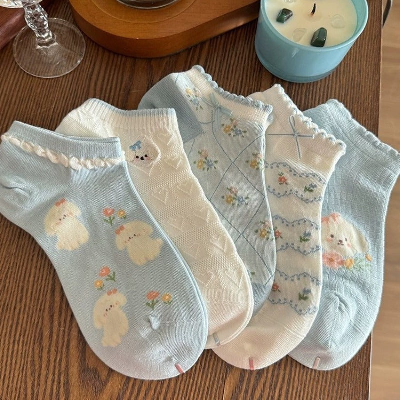 Puppy Floral Ankle Socks