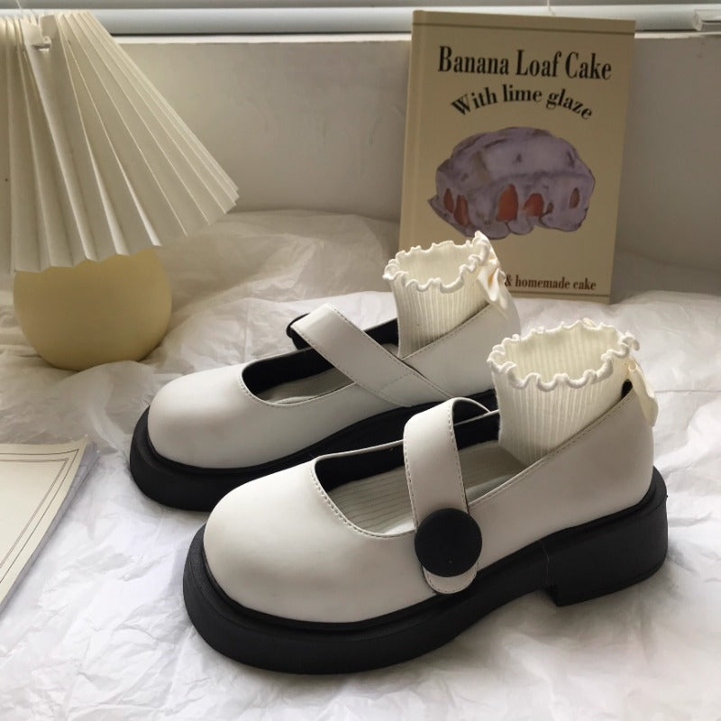 White Strap Button Mary Janes