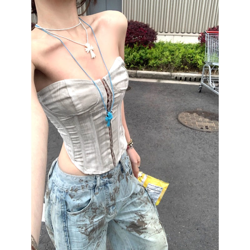 Pinstripe Corset Denim Set