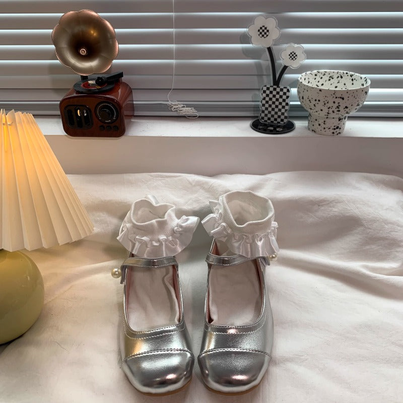 Metallic Pearl Heel Mary Janes