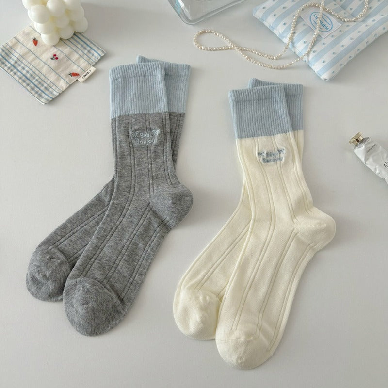 Contrast Colorblock Ribbed Socks