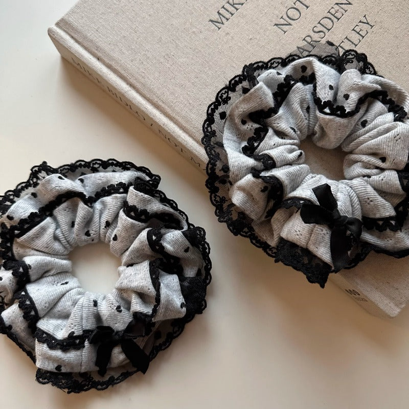 Grey Lace Bow Scrunchie