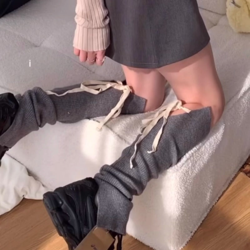 Cozy Knit Ribbed Slouchy Tie-Up Socks