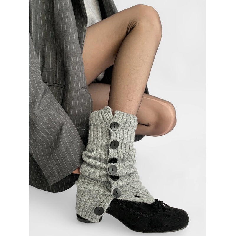 Chunky Buttoned Ribbed Leg Warmers