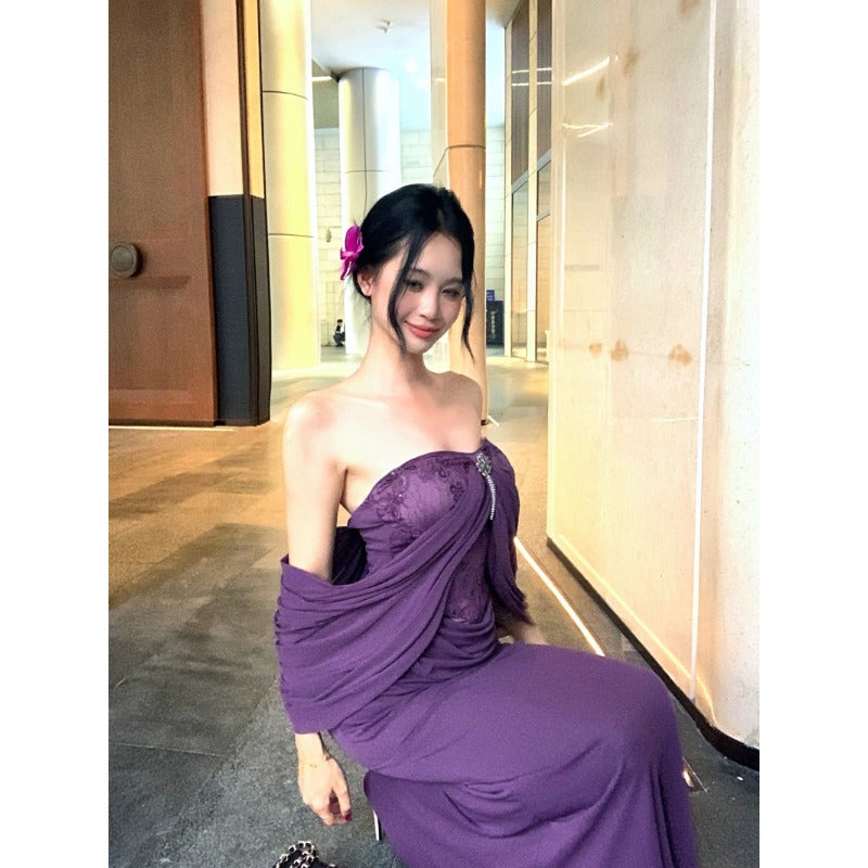 Ruched Off-Shoulder Evening Gown