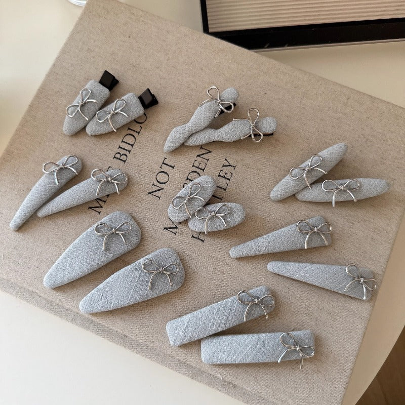Grey Fabric Bow Clips