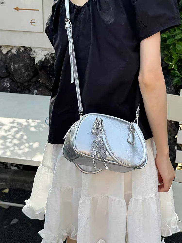 Silver Elegance Pearl Charm Handbag