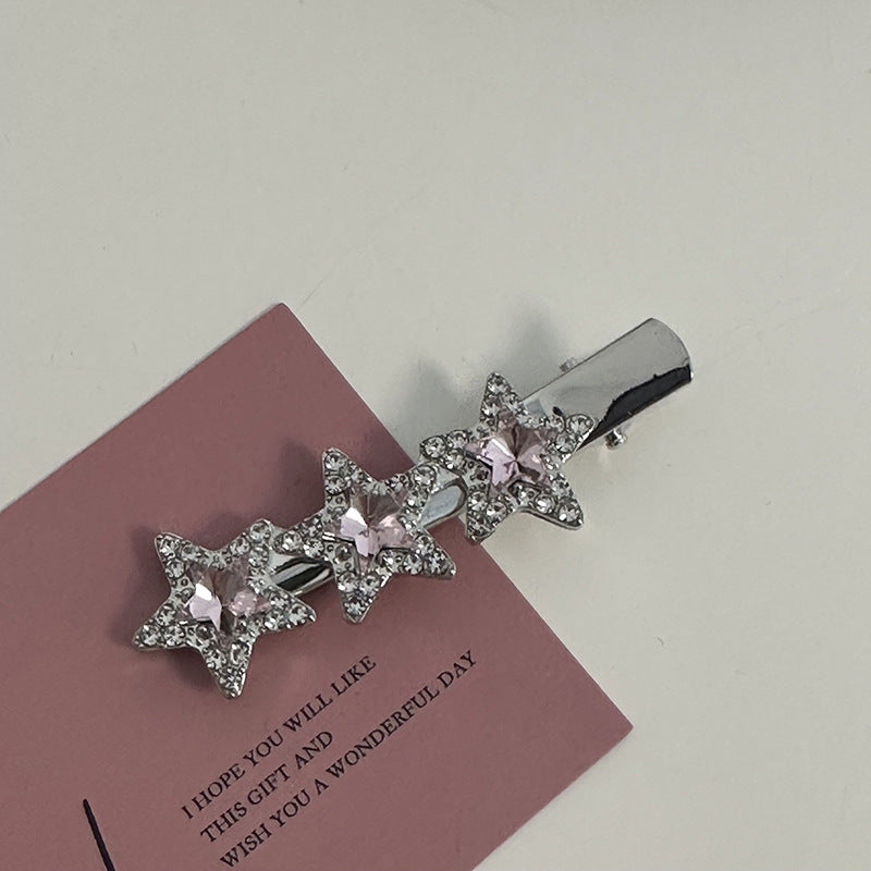 Silver Pink Crystal Hair Clips