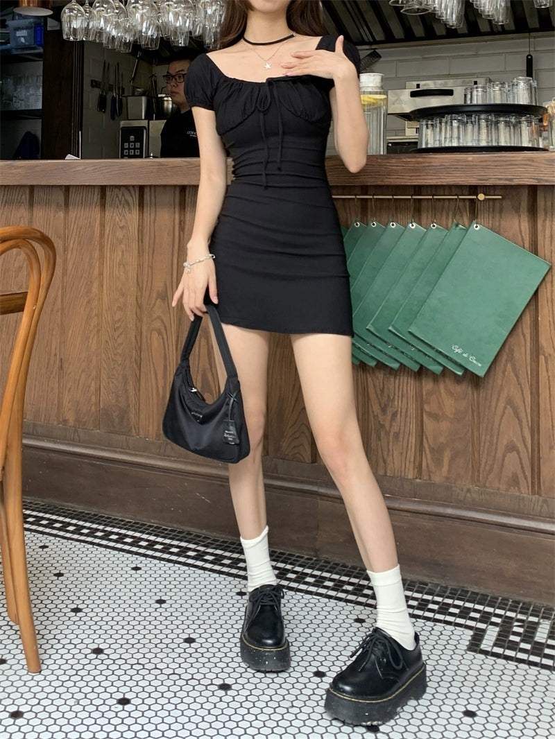 Basic Ruched Bust Black Dress