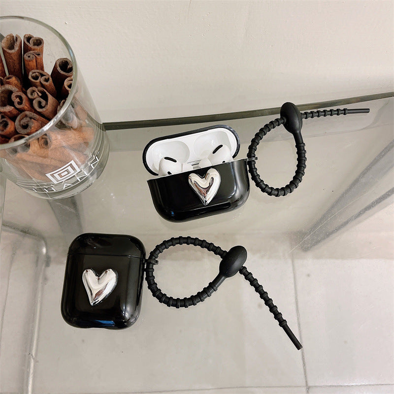 Black Silver Heart Airpods Case