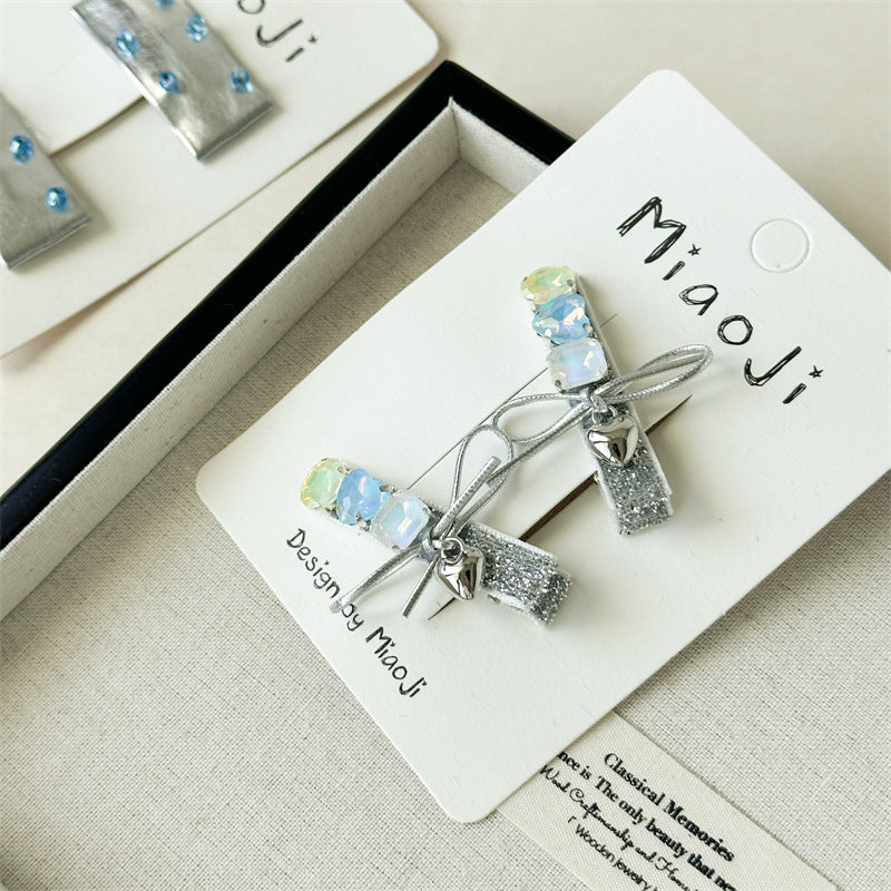 Silver Glitter Bow Clips