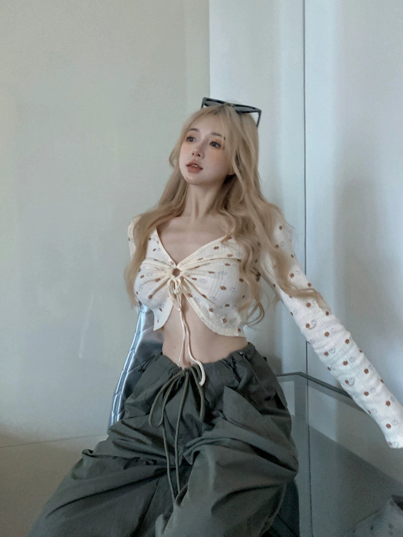 Floral Crop Top Green Cargo Pants Set
