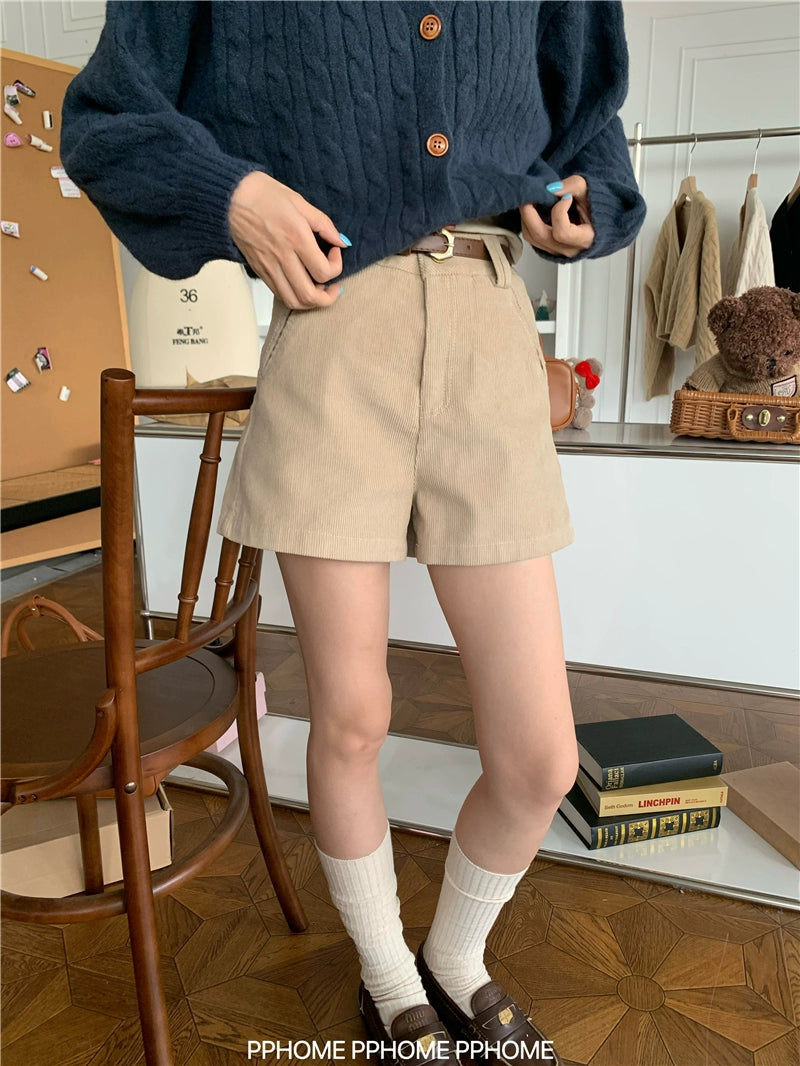 Casual High-Waisted Corduroy Shorts