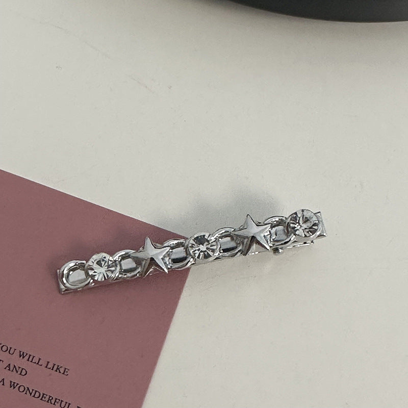 Silver Pink Crystal Hair Clips