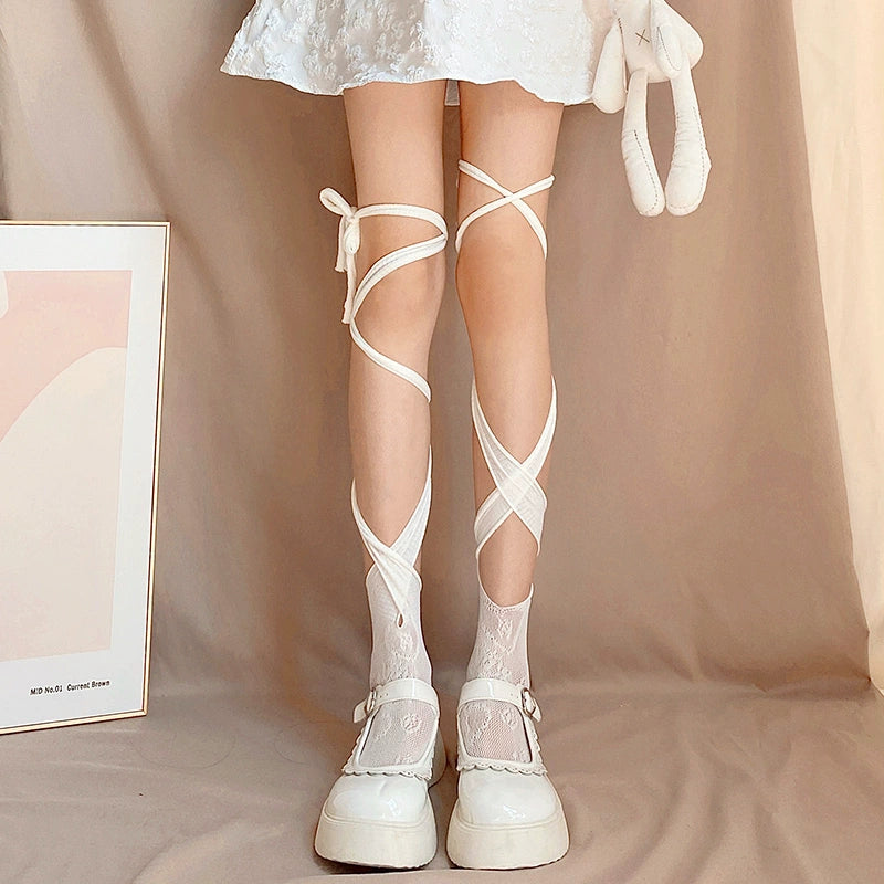 Sultry Criss-Cross Strappy Lace Thigh-Highs