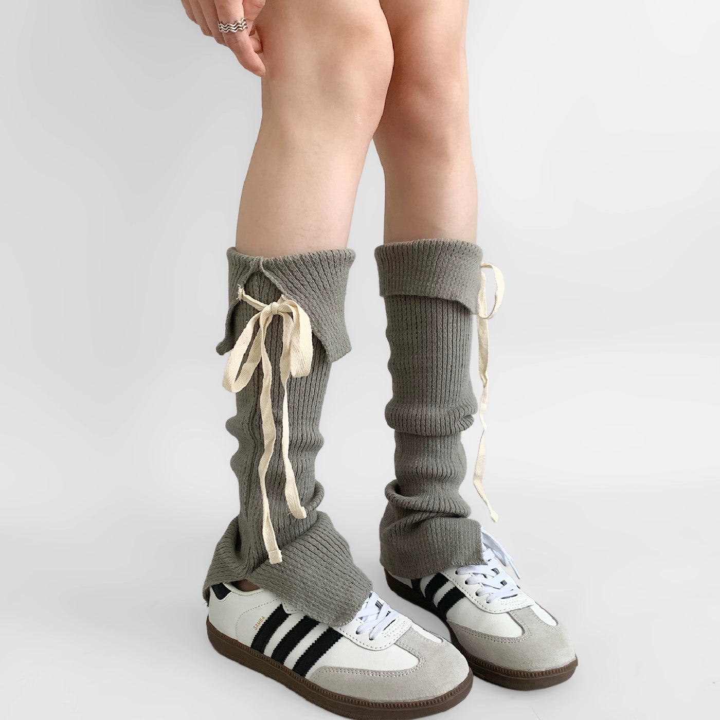 Knit Ribbon Tie Slouchy Leg Warmers