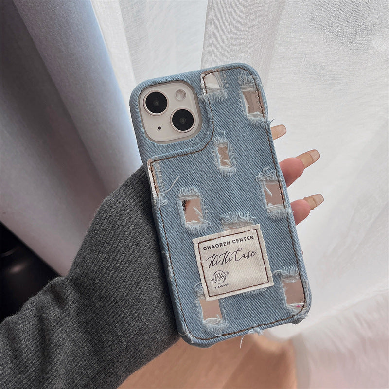 Ripped Denim Mirror Case