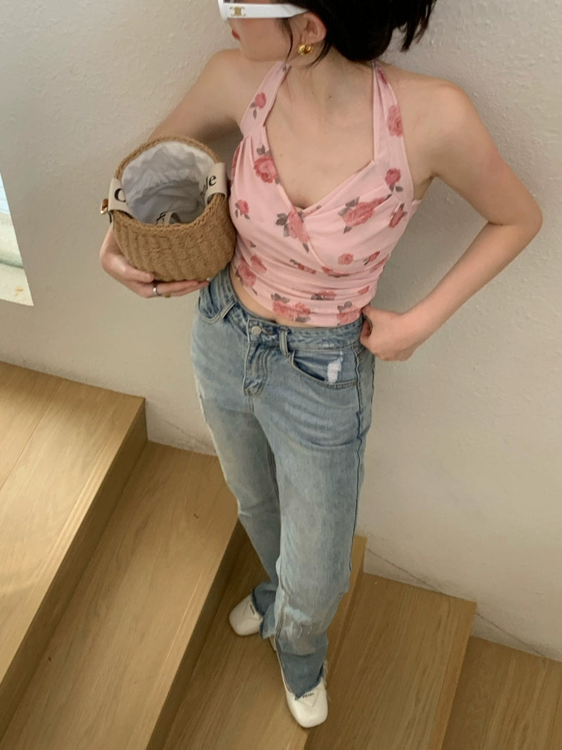 Rose Mesh Halter Top
