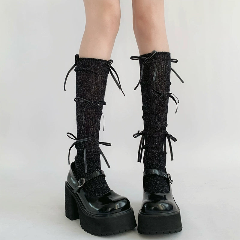 Glitter Lace-Up Knee High Socks
