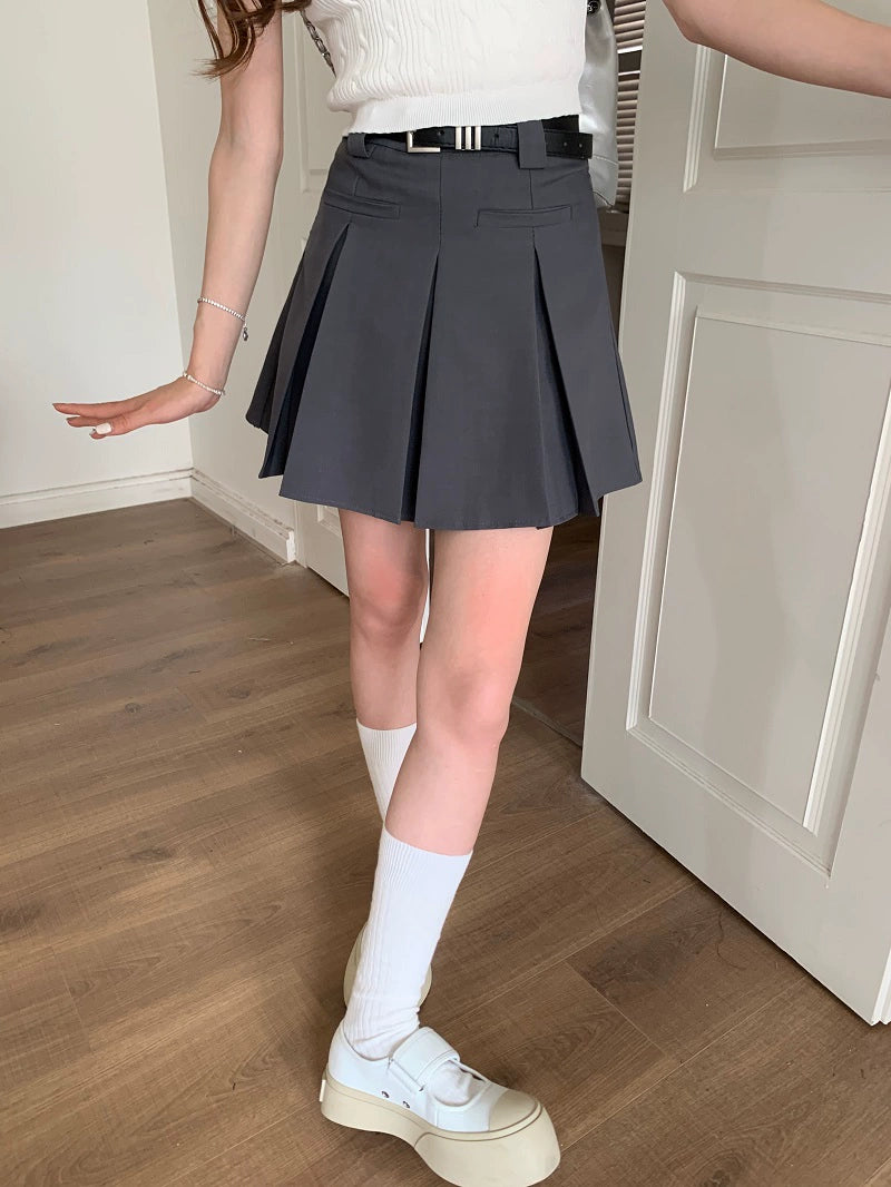 Chic Charcoal Pleated Mini Skirt