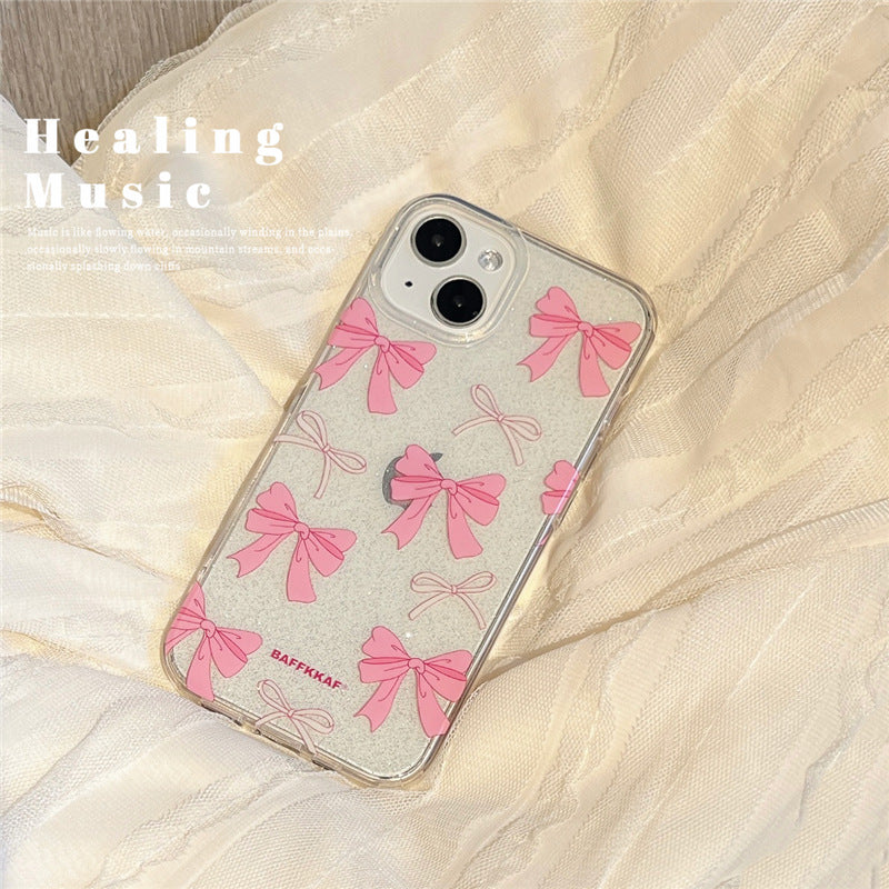 Pink Bow Embellished Clear Phone Case