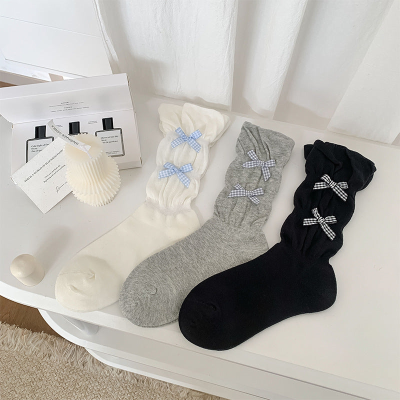 Ruffled Gingham Bow Socks